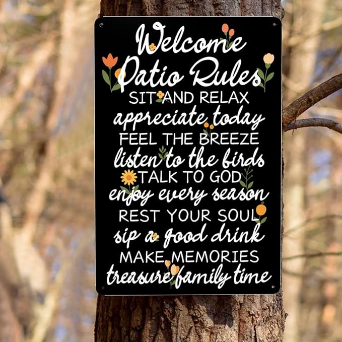 Welcome Patio Rules Vintage Metal Tin Sign Retro Rustproof Funny Art Wall Decor Gift for Home Patio 8x12 Inch