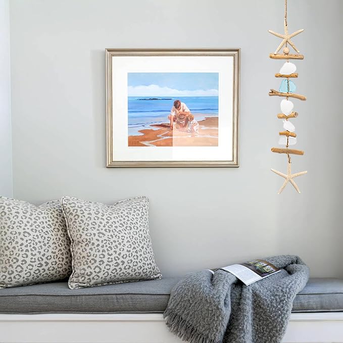 JQAQJU Wooden Driftwood Wall Decor, Starfish Bathroom Decor with Sea Shells, Driftwood Beach Room Decor for Home Indoor Outdoor, Coastal Wall Art for Living Room, Bedroom and Dining Room Blue