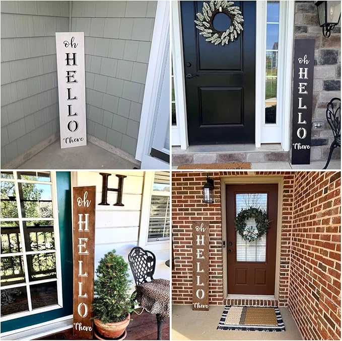 Large Oh Hello There Stencil - 7 Pack Vertical Oh Hello There Sign Stencils Templates for Painting on Wood, Reusable Letter Stencils for Front Porch Wood Signs