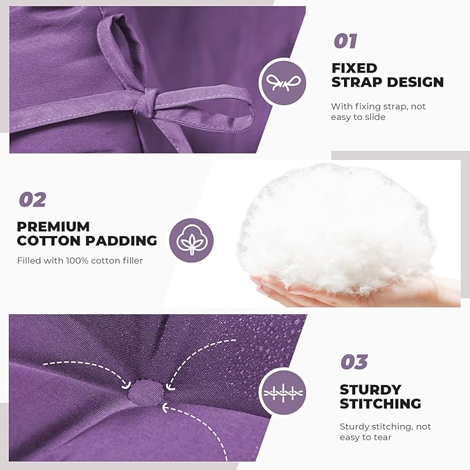 Outdoor/Indoor High Back Chair Cushion, Waterproof Outdoor Rocking Chair Cushion with Ties, Tufted Replacement Seat Cushions for Outdoor Furniture, Purple