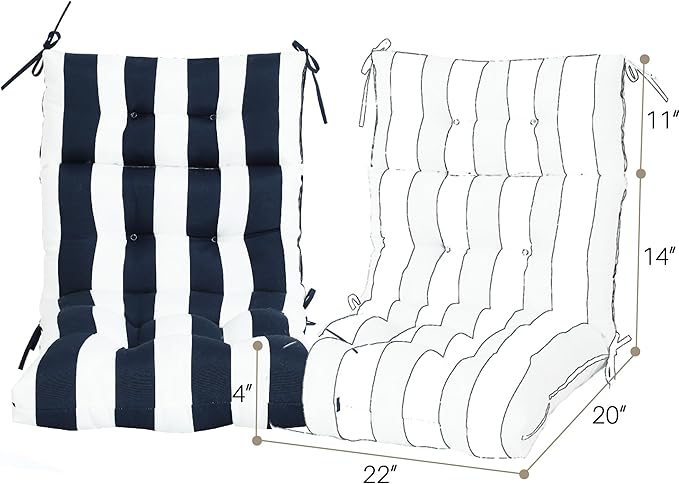 Only choice High Back Chair Cushions,Adirondack Chair Cushion with Waterproof All-Weather, Rocking Chair Cushion for Outdoor Patio, Garden Porch 44”x 22”x 4,Set of 2 (NAVYBLUE/White)