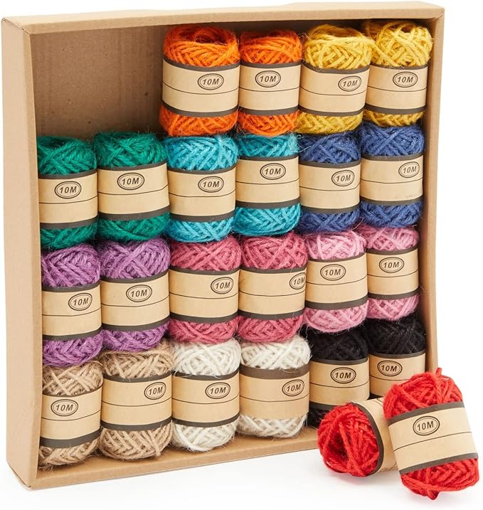 24 Rolls Colored Twine String for Crafts, 2mm Macrame Cord for Gift Wrapping - 12 Colors Twine for Crafts and Macrame Supplies (11 Yards Each, 264 Yards Total)