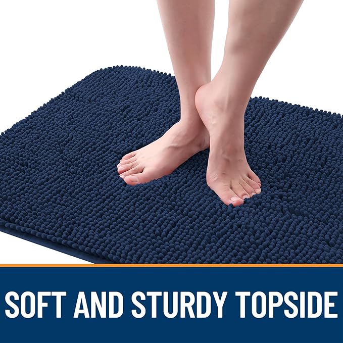OLANLY Dog Door Mat for Muddy Paws 59x20, Absorbs Moisture and Dirt, Absorbent Non-Slip Washable Doormat, Quick Dry Chenille Mud Mat for Dogs, Entry Indoor Entryway Carpet for Inside Floor, Dark Blue