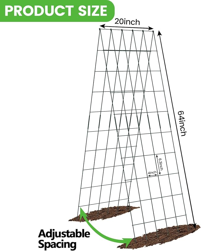 Foldable Cucumber Trellis 64" H x 20" W - 2 Pack, A-Frame Garden Trellis for Raised Bed, with Twist Ties & Plant Bags for Climbing Plants Outdoor