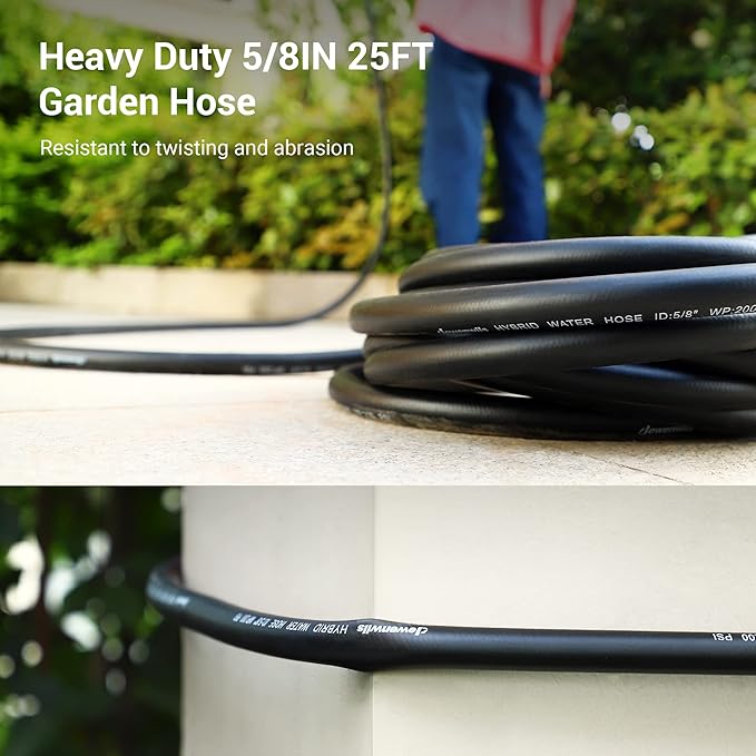 DEWENWILS Garden Hose 25 ft x 5/8", Water Hose with Swivel Handle, Heavy Duty, Lightweight, Flexible Hose for Plants, Car, Yard, 3/4 Inch Solid Fittings, Drinking Water Safe