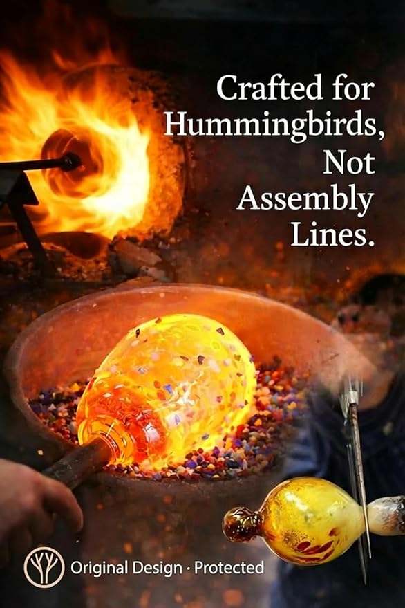 Hummingbird Feeder for Outdoors Hanging, 34 Oz, Hand Blown Inner Glass Uniqe Gift for Garden Lover Women, Ant Moat & Bee-Resistant Ports, Hook & Brush Included, Rainforest Blue