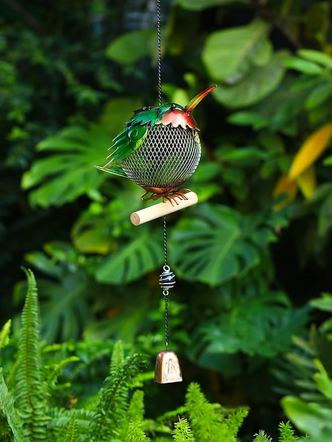 Metal Solar Bird Feeder,Squirrel-Proof Bird Feeders for Outside,Cute Animal Shaped (Hummingbird Shaped)