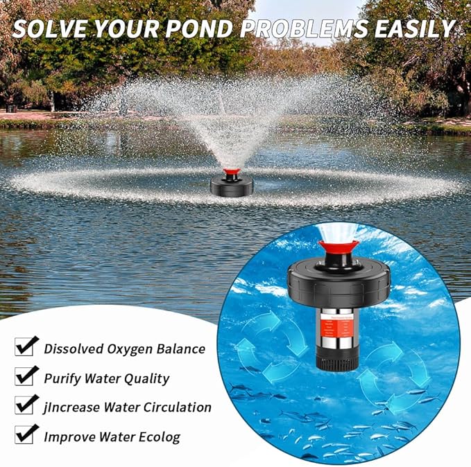 Pond Fountain Aerator, 1HP 110V 15000 GPH Stainless Steel Floating Pump w/100ft Cord – Aerator for Ponds, Lakes, Water Gardens