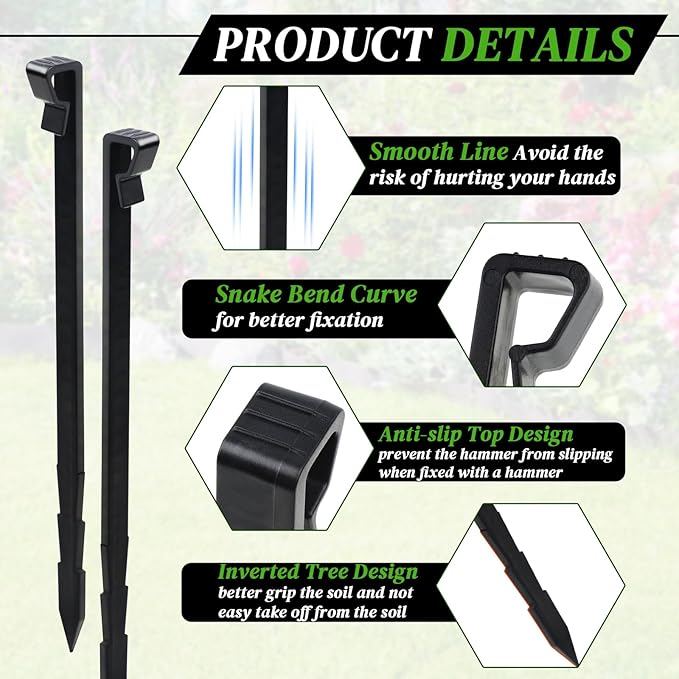 55 Pcs Landscape Edging Anchor Stakes, 8.5 in Heavy Duty Plastic Garden Stakes, Black Garden Anchoring Spikes for Yard, Edgings Garden Lawn, Fence Barrier