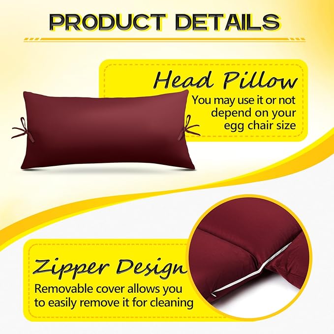 MAGIC ELEPHANT Egg Chair Cushion, Memory Foam Indoor Outdoor Hanging Egg Chair Cushion Replacement, Patio Basket Swing Cushion with Headrest (Red)