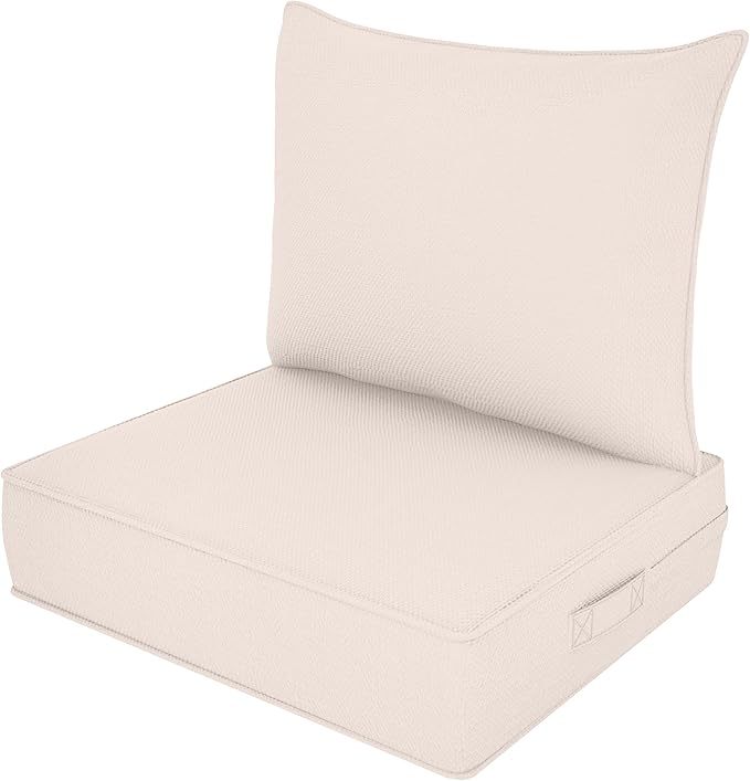 Outdoor Deep Seat Cushion Set, Fade Resistant Patio Chair Cushions, 24x24x6 Inch Patio Sofa Furniture Pad with Removable Cushion Covers (Beige, 24''Lx24''Wx6''H-1pcs Set)