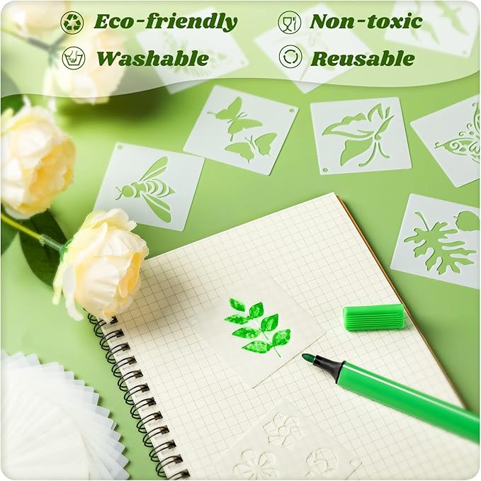 Fainne 100 Pcs 2 Inch Stencils Small Stencils for Painting on Wood Reusable Painting Templates Crafts for DIY Scrapbook, Wood, Wall, Fabric, Rock, Chalkboard, Sign(Flower, Plants)
