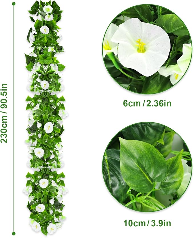 AirSun Artificial Morning Glory Flower Vines, 2pcs 15Feet Hanging Plants Silk Garland Fake Green Plant Home Garden Wall Fence Indoor Outdoor Wedding Birthday Decor