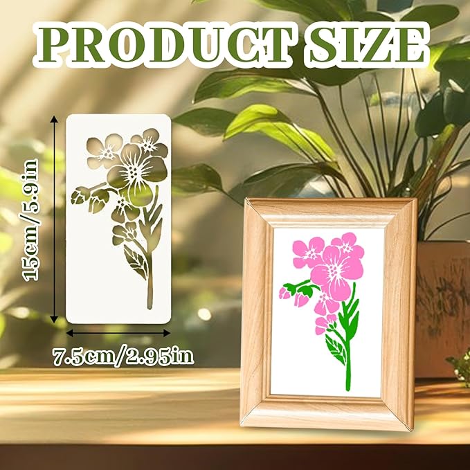 18 Sheet Reusable Flower Stencils for Painting,Stencils for Painting on Wood,Large Floral Stencil Templates with Leaf Vine Designs for DIY Crafts,Home Decor,Furniture Art