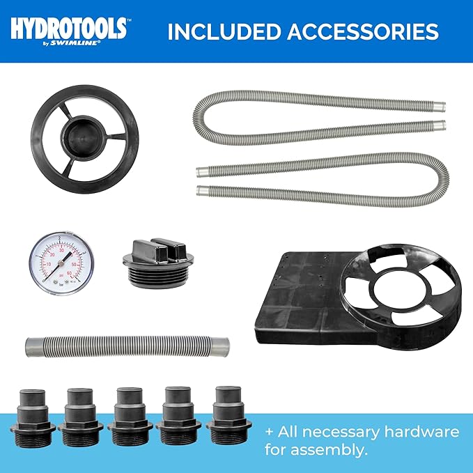 SWIMLINE HYDROTOOLS Complete Sand Filter System, 12" Tank - for Above-Ground Pools Up to 8,000 Gallons, Single Speed Pump, 0.3 THP, 1,980 GPH, 4-Way Multi-Port Valve, 42 lb Capacity