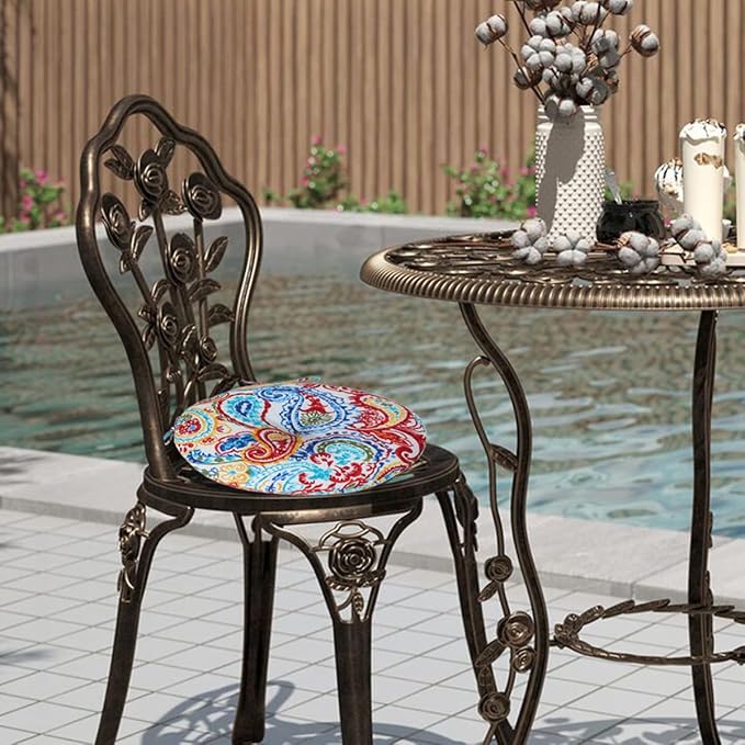 FUNHOME Bistro Chair Cushions 15 inch,Set of 2,Tufted Round Chair Cushions with Ties,15"x15"x4",Water Resistant Round Seat Cushion for Barstool Chairs,Patio Garden Kitchen Outdoor Furniture(Phoenix)