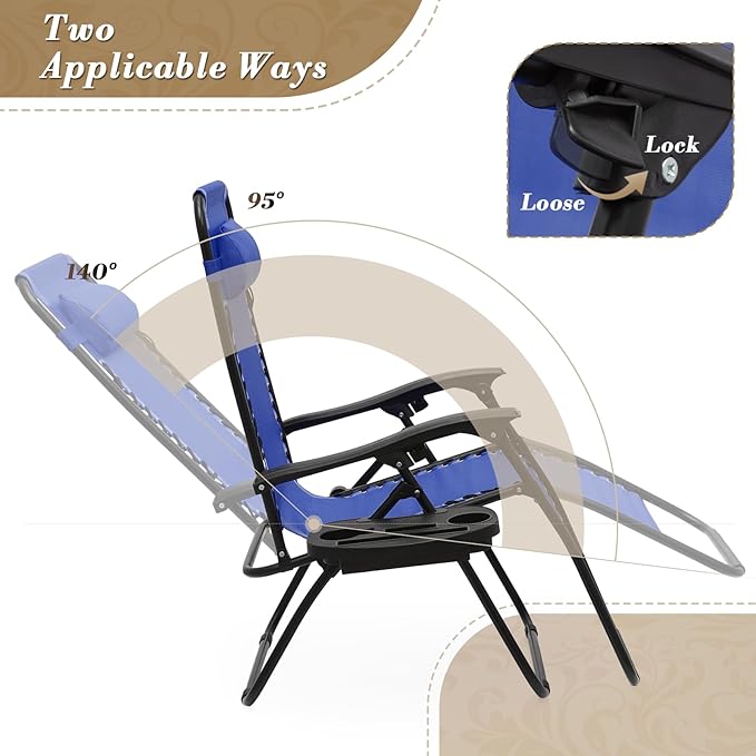 Athena Collection Zero Gravity Chair, Folding Lounge Chair, Reclining Camping Chair, Outdoor Zero Gravity Recliner with Adjustable Pillow and Cup Holder for Outside Beach Garden Patio Poolside - Blue