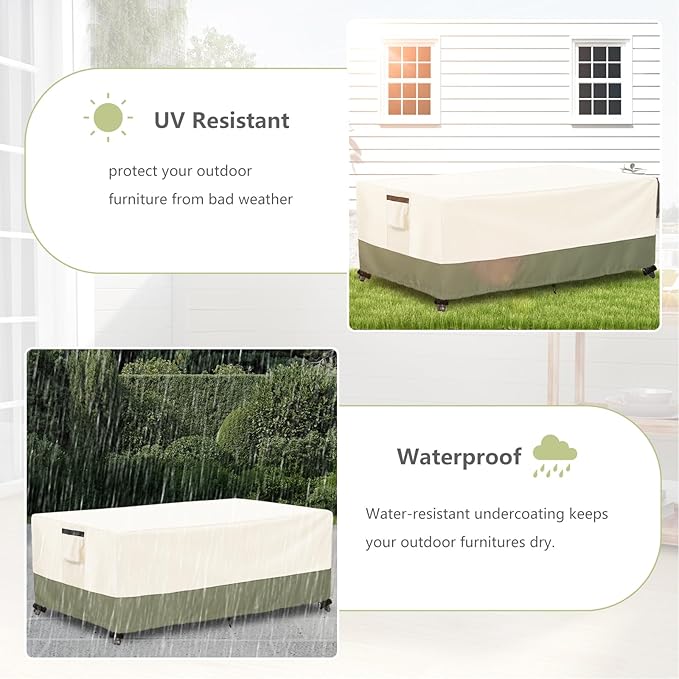 Outdoor Coffee Table Cover 48 W x 28 D x 16 H Inches,600D Heavy Duty Waterproof Outdoor Table Cover,Patio Rectangle Table Covers ,Beige