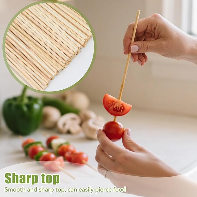 200PCS 6 inch Bamboo Skewers for BBQ,Appetizer,Fruit,Cocktail,Chocolate Fountain,Kitchen, Grilling,Crafting and Party. More Size Choices 6"/8"/10"/12"/36"