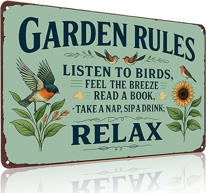 Plants Gifts Garden Rules Vintage Tin Sign for Garden Patio Porch Yard She Shed Decor 8x12 Inch (3945)