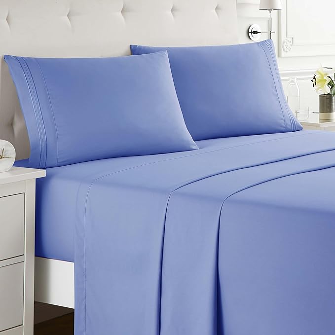 Clara Clark Full XL Bed Sheet Set - Wrinkle, Fade, Stain Resistant, Deep Pocket Sheets - Luxury Soft Bedding Sheets & Pillowcases, Full XL Calm Blue