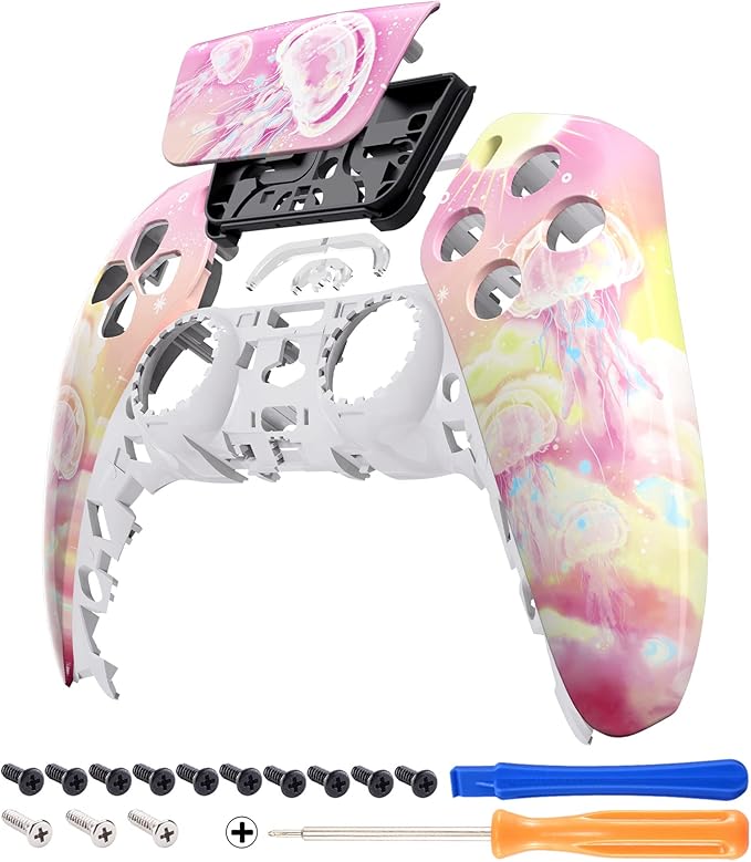 eXtremeRate Pinky Jellyfish Heaven Touchpad Front Top Shell Compatible with ps5 Controller BDM-010 020 030 040 050, DIY Replacement Shell Custom Touch Pad Cover Compatible with ps5 Controller