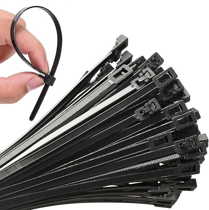 100Pcs Reusable18 Inch Heavy Duty Industrial Zip Toes,Releasable Black Cable Ties, 120LBS Strong Adjustable Tie wrap,Reusable Zip Toes Tie Straps For Garden Plant Secure Vine, Home, Office Use
