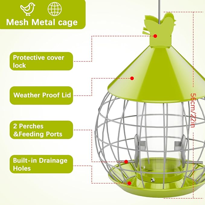 Bird Feeder Squirrel Proof with Caged Design,Metal Hanging Bird Feeder for Outdoor Use, Easy to Fill & Detachable Cleaning, Ideal for Small Birds Like Finches Wrens Chickadee