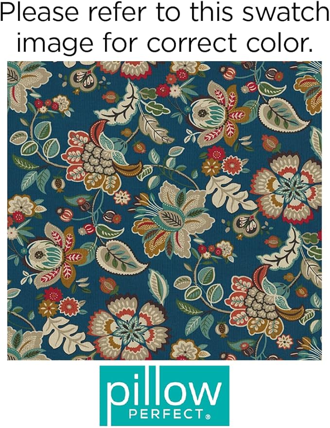 Pillow Perfect Bright Floral Indoor/Outdoor 1 Piece Split Back Chair Cushion Set With Ties, 1 Count, 40.5" x 21", Blue/Tan Telfair Peacock
