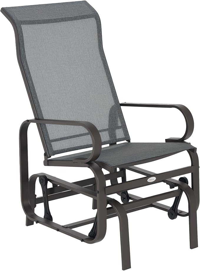 Outsunny Outdoor Glider Chair, Gliders for Outside Patio with Smooth Gliding Mechanism and Lightweight Construction for Backyard, Gray