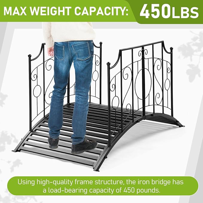Outvita Metal Garden Bridge for Outdoor, Elegant Decorative Bridge with Powder-Coated Finish and Security Guardrail for Patio Pond Backyard Landscaping (Mirror)