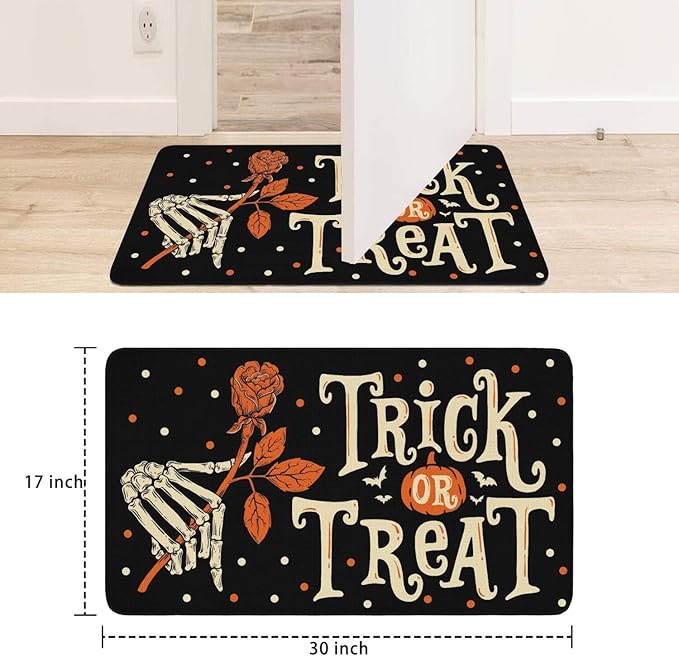 Halloween Decor Welcome Door Mat,Funny Skeleton Home Decoration Non-Slip Indoor Outdoor Front Doormats Rug 17 x 30 Inch