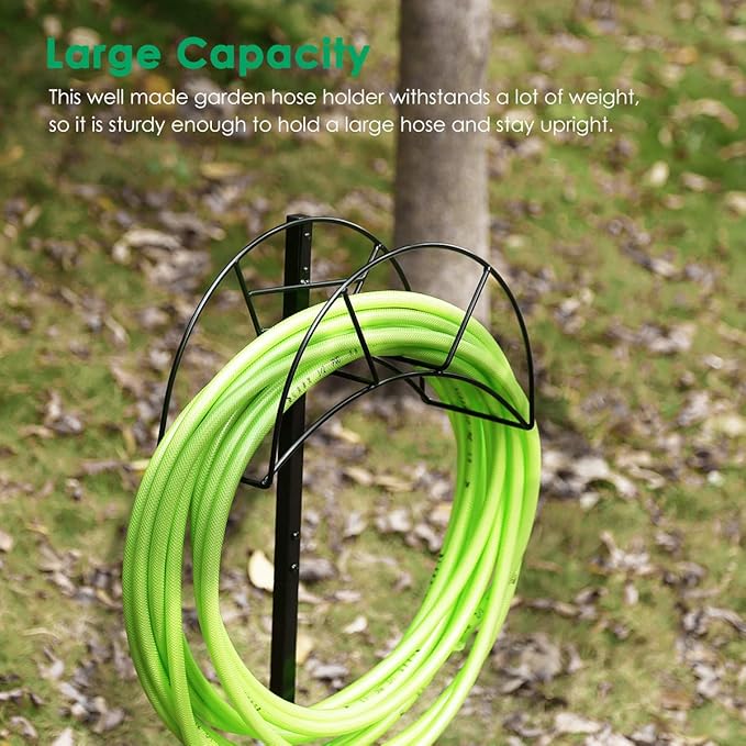 TomCare Garden Hose Holder Detachable Metal Water Hose Holder Holds 150 FT Hoses Free Standing Hose Hanger Stand Heavy Duty Garden Storage Rack for Outside Yard Lawn, Black