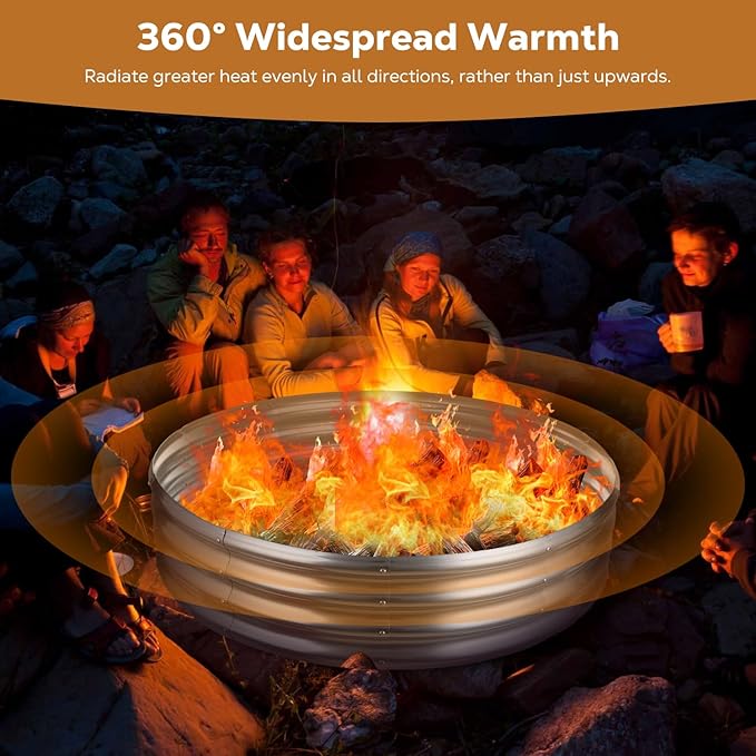 48 Inch Round Galvanized Fire Pit Ring, Silver Round Galvanized Fire Ring, 4 Feet Diameter Fire Pit, Outdoor Pits for Backyard, Camping, Bonfire