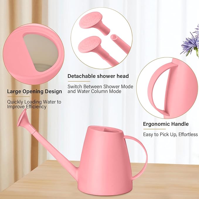 Plant Watering Can - Plastic Indoor and Outdoor - 1/2 Gallon - Pink
