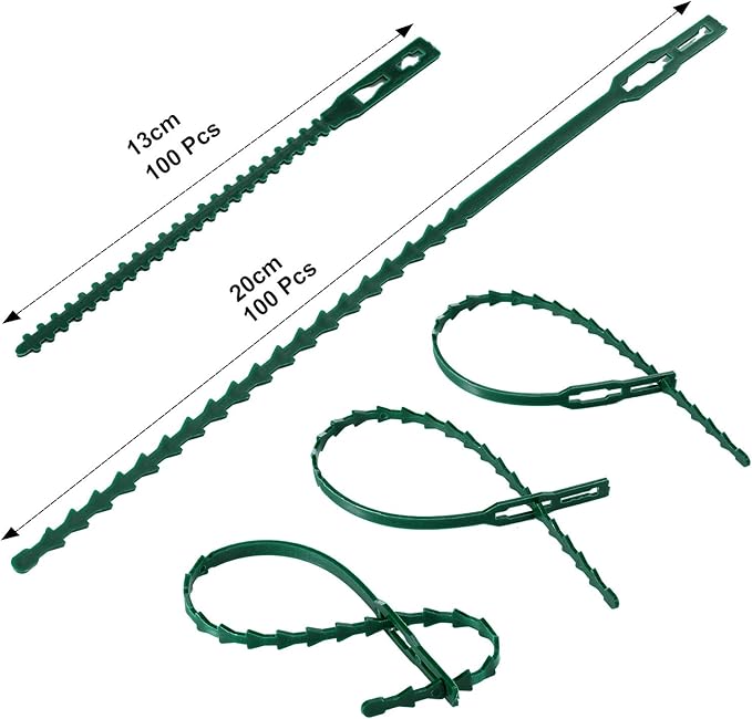 WILLBOND 200 Pieces Adjustable Plant Ties Flexible Garden Plant Ties, Green Multi-Function Sturdy Garden Plant Twist Tie Plastic Garden Ties Plant Support Tree Shrub (13 and 23 cm, Cable Tie)
