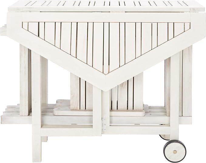 SAFAVIEH Outdoor Collection Kerman White Acacia Wood Hexagon Table & 4 Chair Foldable Set (Fully Assembled)