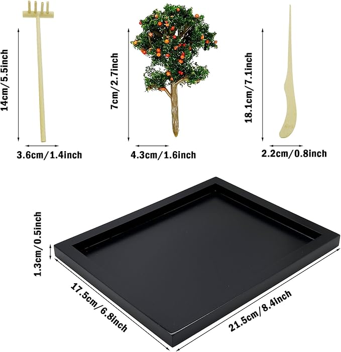 Woohome Mini Zen Garden Kit - Desktop Decor With White Sand, Rocks, Chairs, Towers, Bridges, Model Trees for Home Office