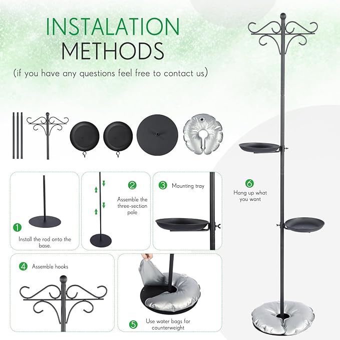 1 Set Upgraded 75.9" Shepherds Hook for Bird Feeder, Hanging Plant Wind Chime Stand, Metal Adjustable Standing Pole Holder for Indoor Outdoor, with 2 Rack & Weight Bag (Retro 2 Hooks)