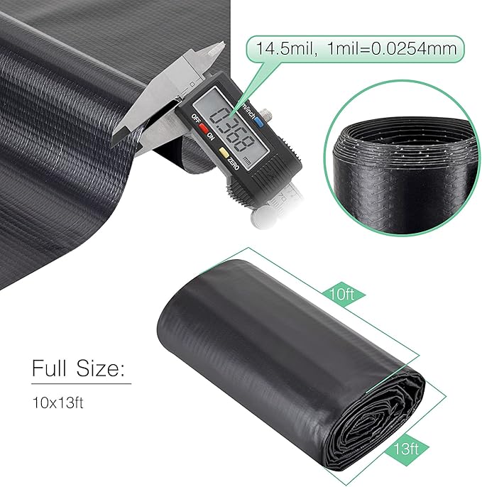 hygger Pond Liner - 10 by 13ft Fish Pond Liners for Outdoor Ponds, 14.5 Mil PVC Soft Pond Liner for Fish Ponds, Koi Pond Liner, Water Features, Garden Water Fountains, Waterfalls