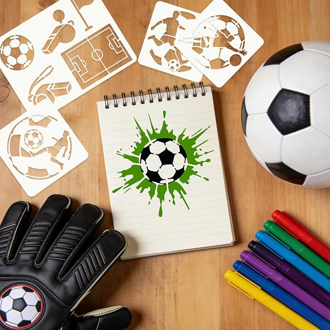 20 Pcs Sports Stencils, Reusable Soccer Stencils for Painting, Football Action Walls Template for Painting on Wood Floor Wall Rock Garden Furniture Canvas DIY Home Decor