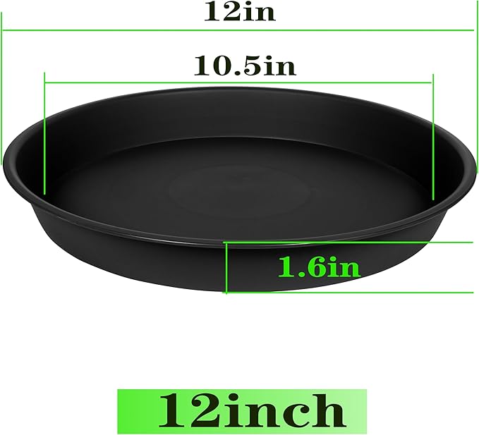 6 Pack of 12 inch Plant Saucer, Plant Saucer 12 Inch Round, Plant Trays for Pots, Plant Drip Tray, Plant Pot Saucers, Flower Pot Saucer 12", Plant Saucers for Indoors (12", Black)