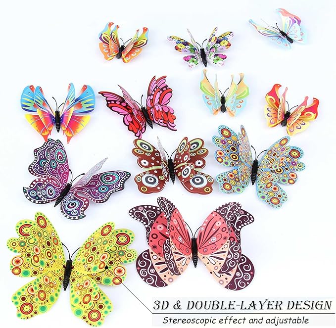 Butterfly Wall Decor 72 PCS, 3D Butterflies Stickers for Party Decorations with Magnets (Circl, 72)