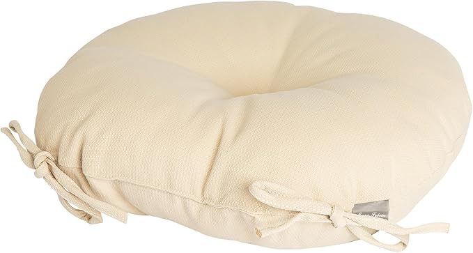 Magpie Fabrics Outdoor 15"x15"x4" Round Bistro Seat Cushions with Ties Set of 2, Tufted Waterproof Patio Floor Chair Pads for Home Garden Balcony Kitchen Office Porch, Olefin Beige