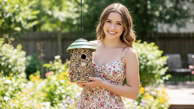 Outdoor Wren Bird House with River Pebble Composite Roof – Decorative Wooden Nesting Box for Wrens, Finches & Small Songbirds – Weather-Resistant Hanging Backyard Habitat, 10 Years (Green)