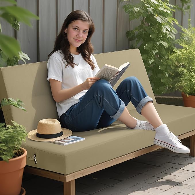 idee-home Outdoor Bench Cushion Waterproof, Bench Cushions for Outdoor Furniture, Patio Porch Swing Replacement Seat Pad with Ties for Garden Backyard, 42 x 18 Inch