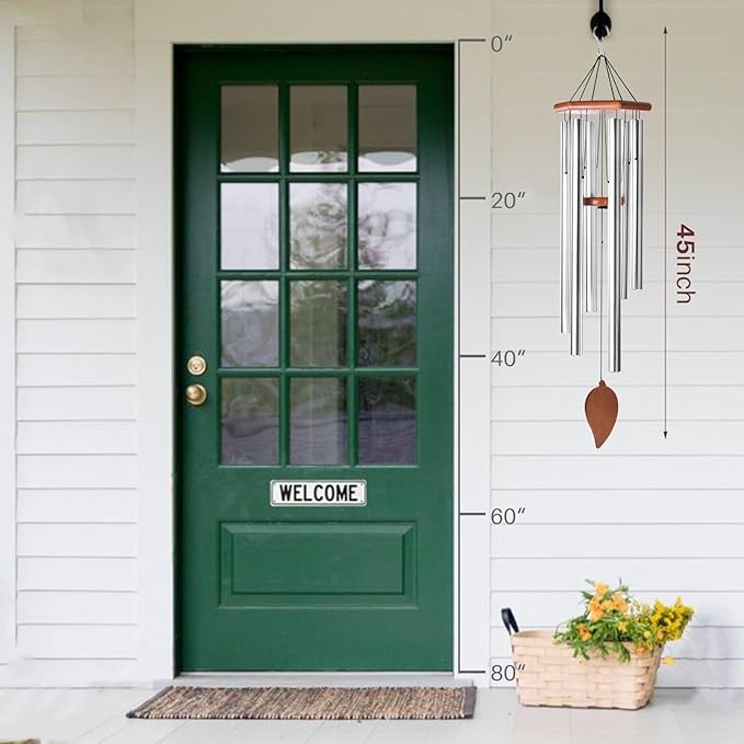 Sympathy Wind Chimes for Outside Deep Tone, Memorial Loss of a Loved, Large Wind Chimes with 6 Thicken Tubes & Hook, Outdoor Gifts Mother, Garden Decor (45IN Silver)