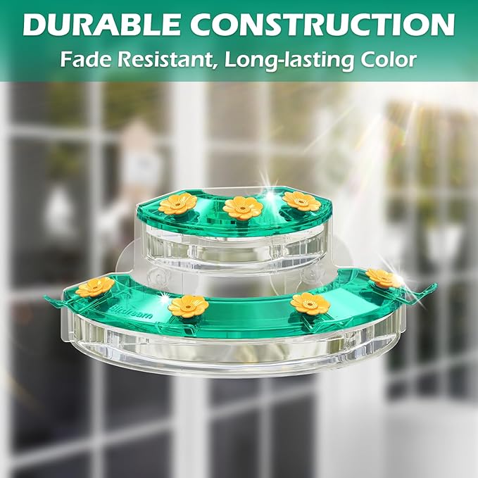 Birdream Window Hummingbird Feeders for Outdoors, with Strong Suction Cups & 7 Feeding Ports, Easy to Use and Maintain, Gift for Bird Lover, Plastic Bird Feeder, 1 Pack, 10oz - Green