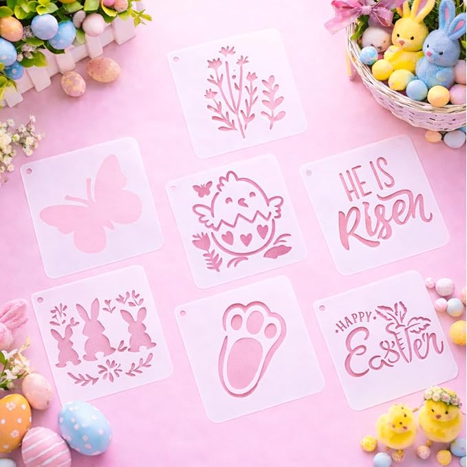 80 PCS Reusable Easter Stencils – Small Easter Stencils for Crafts, Painting on Wood, Fabric, Walls & Cards, Spring Craft Templates (3×3 Inch)