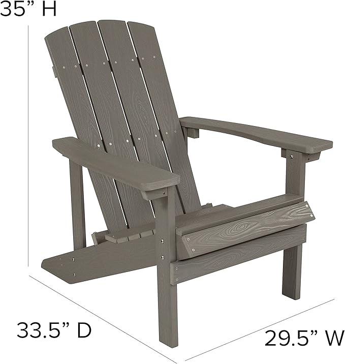 Flash Furniture Charlestown Poly Resin Adirondack Chair - Gray - All Weather - Indoor/Outdoor - Set of 2